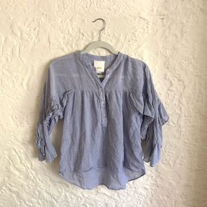 Maeve Micro Stripe Long-Sleeve Ruffle Blouse Sz S